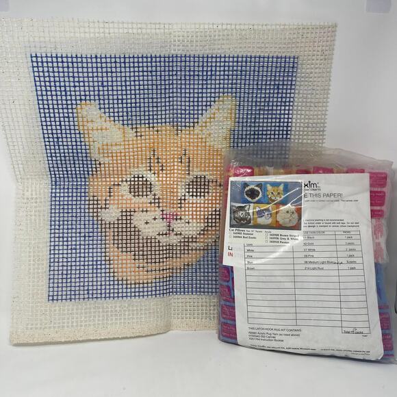 Y2K Mary Maxim Latch-Hook Rug Kit 16 Square Cat Pillow Acrylic 165944 Red Exotic - Picture 1 of 6